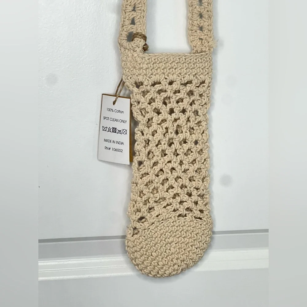 crocheted crossbody phone bag neutral color